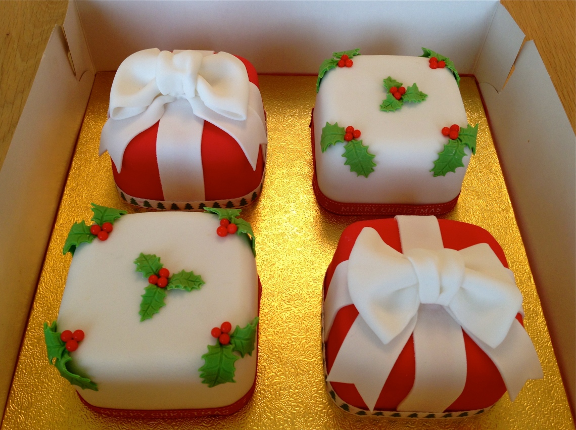 box of mini christmas cakes